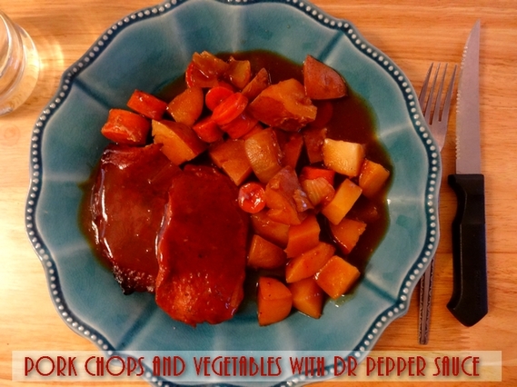 Pork Chops and Vegetables in Dr Pepper Sauce